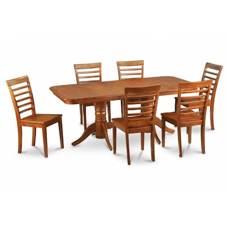 East West Furniture 7PC Dining Set with Napoleon table featured 17 in. butterfly leaf and 6 Milan wood seat chairs NAML7-SBR-W